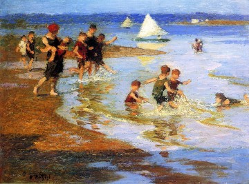  Impressionist Kunst - Kinder am Spiel auf dem Strand Impressionist Edward Henry Potthast